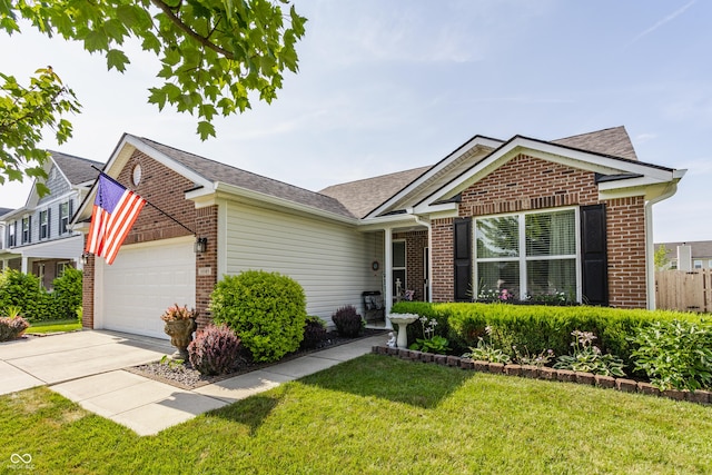 10585 Windward Dr, Indianapolis, IN 46234 - ranch-style home with brick siding, a garage, driveway, and roof with shingles