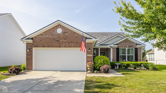 10585 Windward Dr, Indianapolis, IN 46234 - view of front of house with brick siding, concrete driveway, a front lawn, and an attached garage