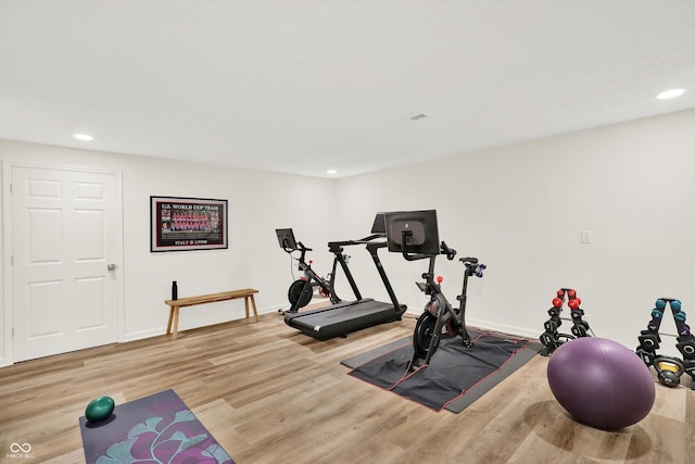 11137 Peppermill Ln, Fishers, IN 46037 - exercise area with light wood-style floors and recessed lighting