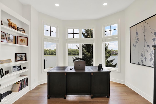 11137 Peppermill Ln, Fishers, IN 46037 - office area with recessed lighting, wood finished floors, and a water view