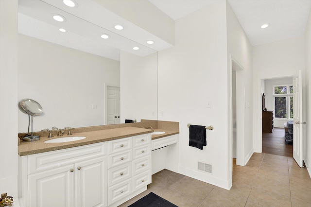 11137 Peppermill Ln, Fishers, IN 46037 - bathroom featuring tile patterned floors, double vanity, and recessed lighting