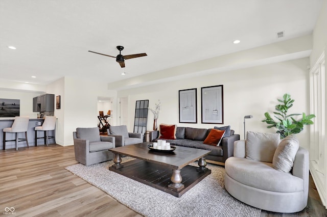 11137 Peppermill Ln, Fishers, IN 46037 - living room with light wood-style flooring, recessed lighting, and ceiling fan