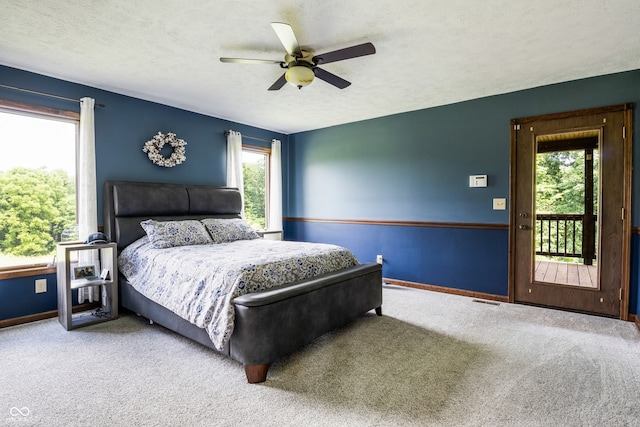 20136 Stone Church Rd, Laurel, IN 47024 - bedroom with carpet flooring, a textured ceiling, and ceiling fan