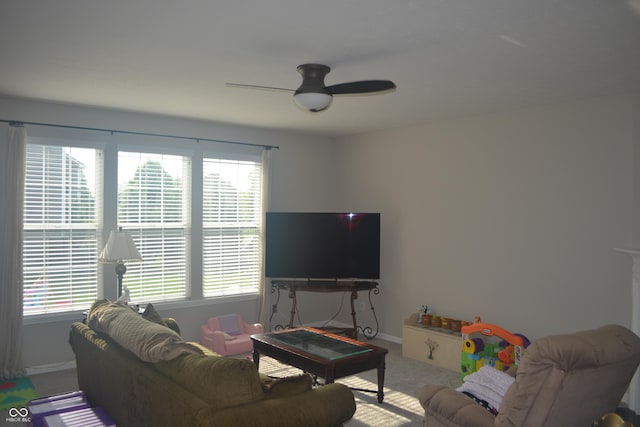 10166 Ranford Blvd, Fishers, IN 46040 - carpeted living area featuring ceiling fan and baseboards