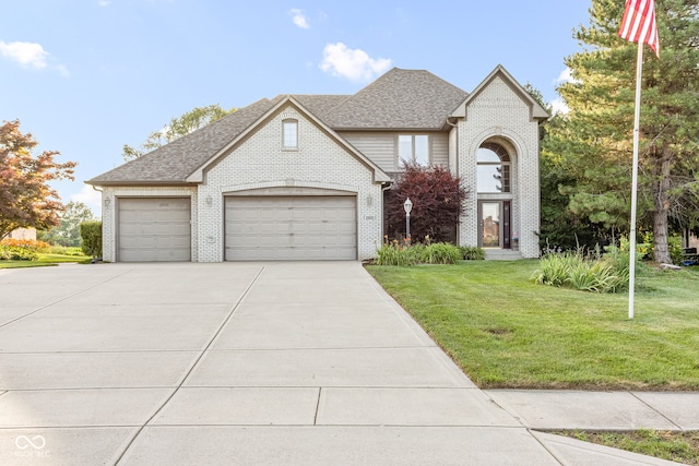 2320 Whispering Way, Indianapolis, IN 46239 - traditional-style home featuring brick siding, concrete driveway, a front lawn, a garage, and roof with shingles