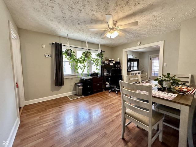 329 S Lockburn St, Indianapolis, IN 46241 - dining room featuring light wood-style flooring, an office area, ceiling fan, and a textured ceiling
