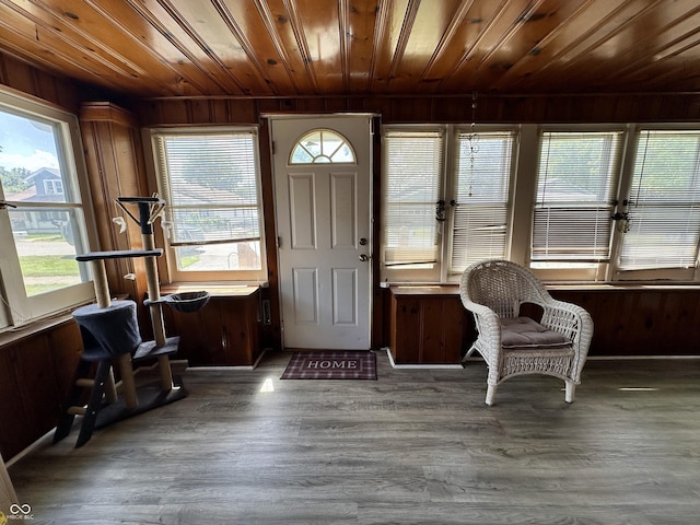 329 S Lockburn St, Indianapolis, IN 46241 - entrance foyer featuring wood ceiling, wooden walls, and wood finished floors