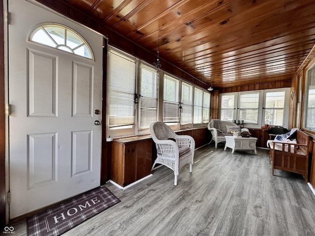 329 S Lockburn St, Indianapolis, IN 46241 - sunroom / solarium featuring wooden ceiling, plenty of natural light, wood finished floors, and wood walls