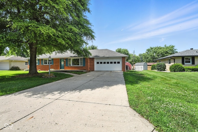3504 White River Ct, Anderson, IN 46012 - ranch-style home with brick siding, a garage, driveway, and a front yard
