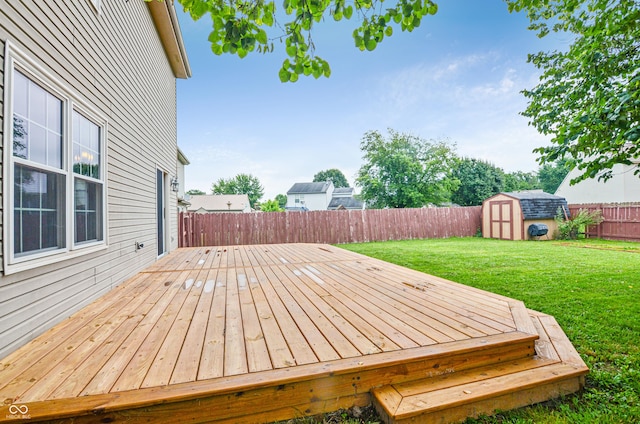 5541 Lippan Way, Indianapolis, IN 46221 - deck featuring a storage shed and a fenced backyard