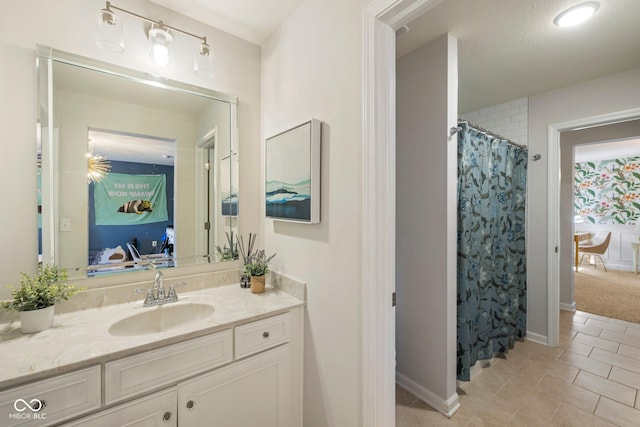 2566 Maple Creek Dr, Westfield, IN 46074 - bathroom with vanity, tile patterned floors, and a shower with curtain