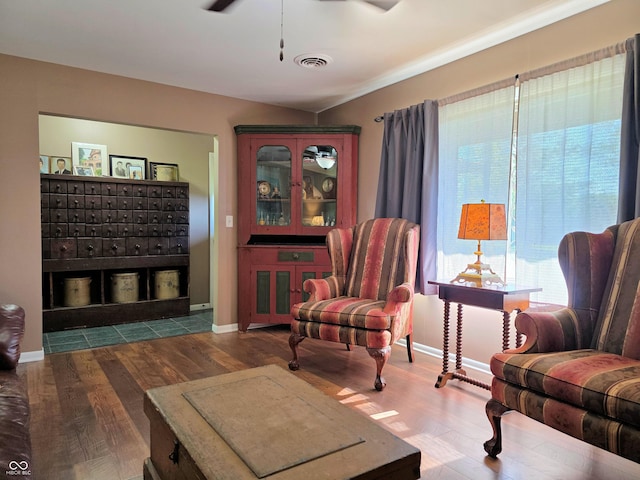 3303 N 850 E, Columbus, IN 47203 - living area with wood finished floors and ceiling fan
