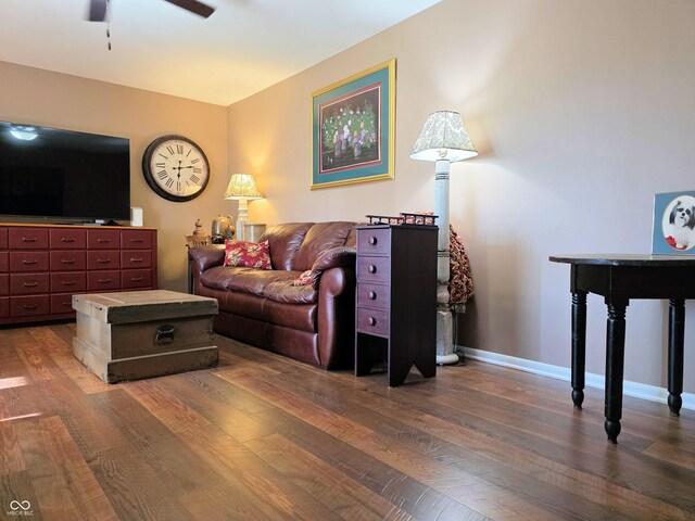 3303 N 850 E, Columbus, IN 47203 - living room featuring dark wood finished floors and ceiling fan