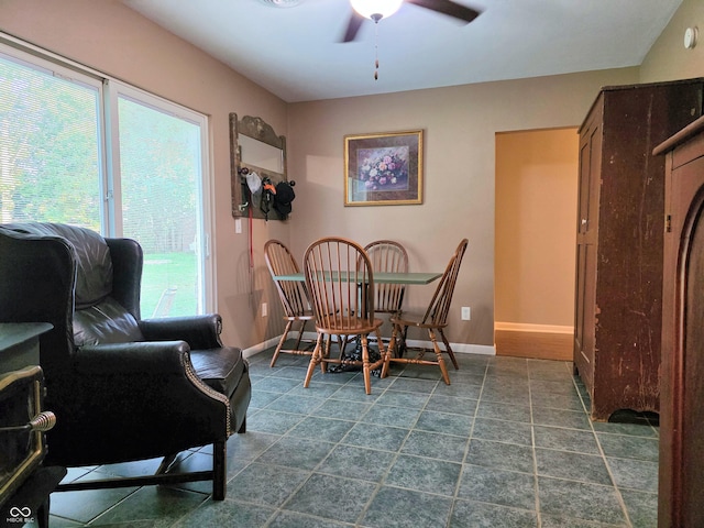 3303 N 850 E, Columbus, IN 47203 - dining room featuring ceiling fan, plenty of natural light, and dark tile patterned floors