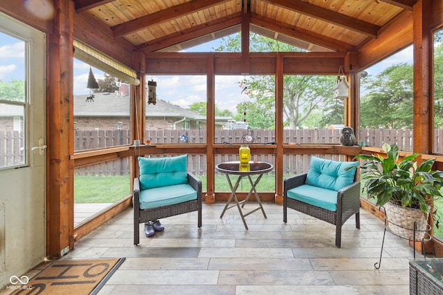 624 Cumberland Ave, West Lafayette, IN 47906 - sunroom / solarium featuring wood-type flooring, a wooden deck, plenty of natural light, and wood ceiling
