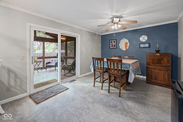 624 Cumberland Ave, West Lafayette, IN 47906 - dining area with crown molding and a ceiling fan