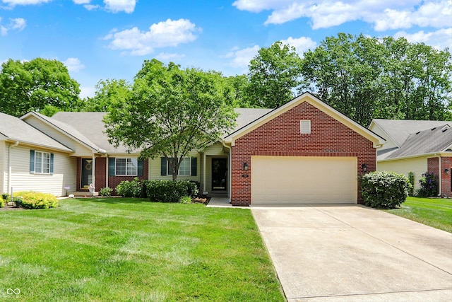 549 Dylan Dr, Avon, IN 46123 - single story home featuring a garage, brick siding, driveway, and a front lawn