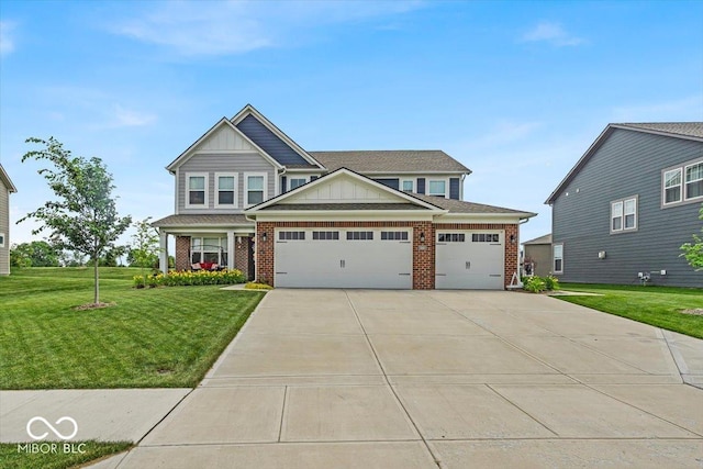 5345 Ridgecrest Ln, Mccordsville, IN 46055 - craftsman-style home featuring brick siding, an attached garage, board and batten siding, and a front lawn