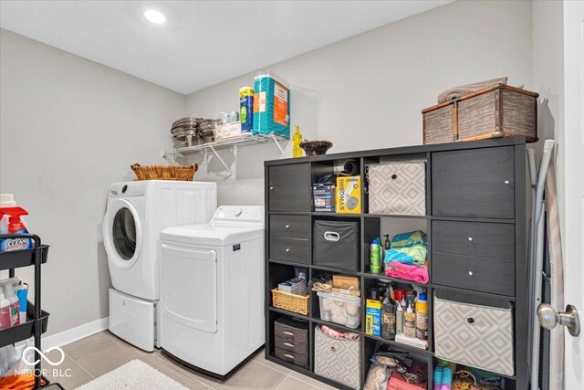 5345 Ridgecrest Ln, Mccordsville, IN 46055 - washroom featuring washing machine and dryer, light tile patterned floors, and recessed lighting