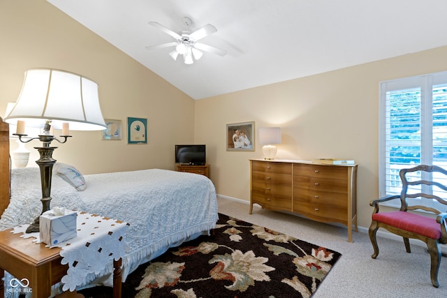 1114 Clairborne Ct, Indianapolis, IN 46280 - bedroom with vaulted ceiling, carpet floors, and a ceiling fan