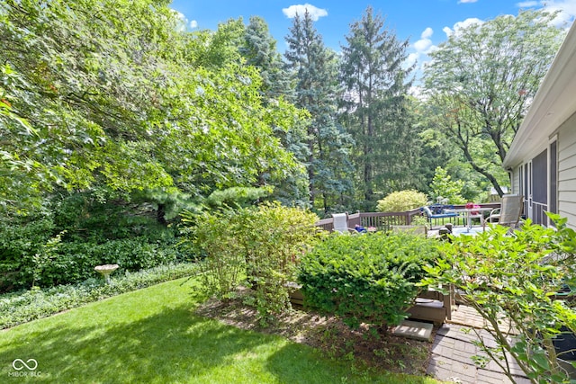 1114 Clairborne Ct, Indianapolis, IN 46280 - view of green lawn with a wooden deck