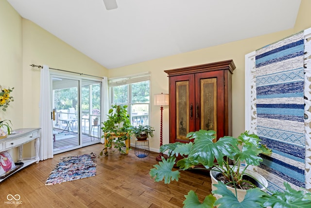 1114 Clairborne Ct, Indianapolis, IN 46280 - interior space featuring lofted ceiling, wood finished floors, and ceiling fan