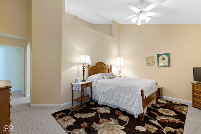 1114 Clairborne Ct, Indianapolis, IN 46280 - bedroom with carpet floors, lofted ceiling, and a ceiling fan