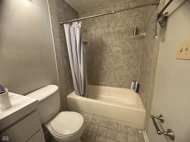 4030 Hollow Creek Dr, Indianapolis, IN 46268 - full bath featuring shower / bath combo with shower curtain, vanity, tile patterned floors, and a textured ceiling