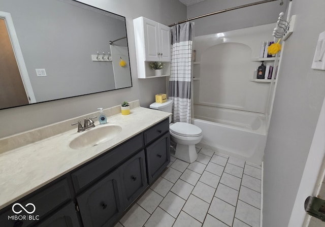 8401 Culpeper Dr, Indianapolis, IN 46227 - full bath featuring vanity, tile patterned flooring, and shower / tub combo with curtain