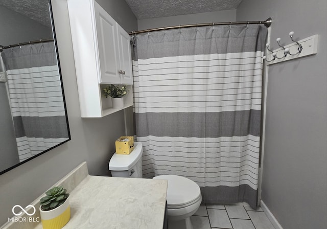 8401 Culpeper Dr, Indianapolis, IN 46227 - full bathroom with a textured ceiling, vanity, tile patterned flooring, and curtained shower