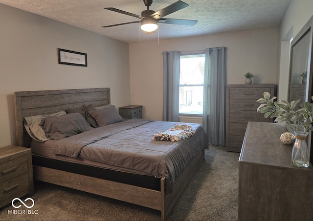8401 Culpeper Dr, Indianapolis, IN 46227 - bedroom featuring carpet floors, a textured ceiling, and ceiling fan