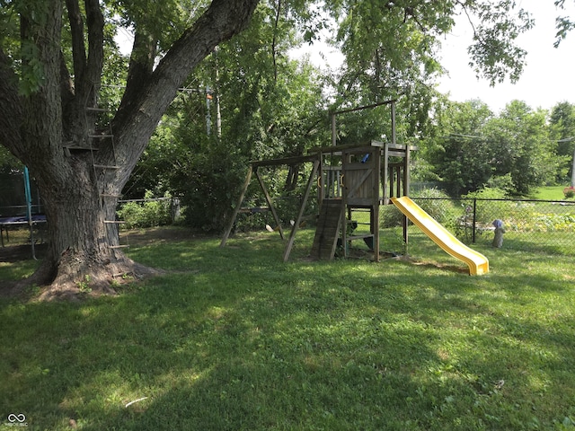 8401 Culpeper Dr, Indianapolis, IN 46227 - view of jungle gym with a trampoline and a fenced backyard