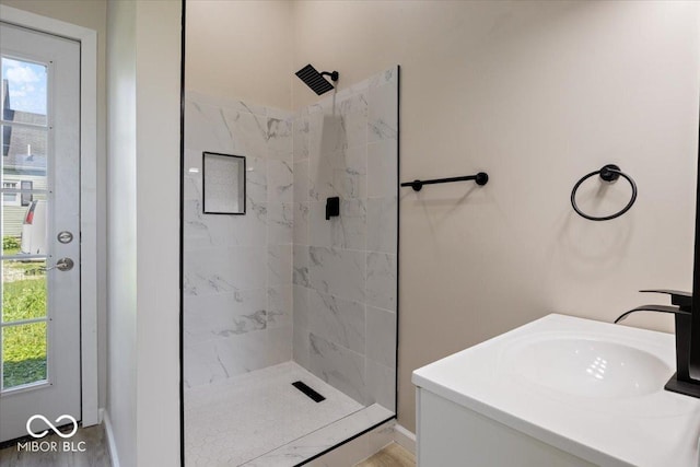 304 W Jefferson St, Kirklin, IN 46050 - full bathroom with a marble finish shower, plenty of natural light, and vanity