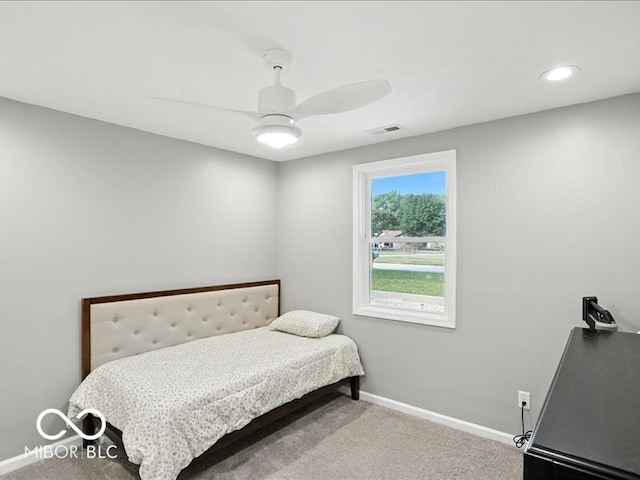 11093 N Pheasant Run, Fairland, IN 46126 - carpeted bedroom with a ceiling fan and recessed lighting