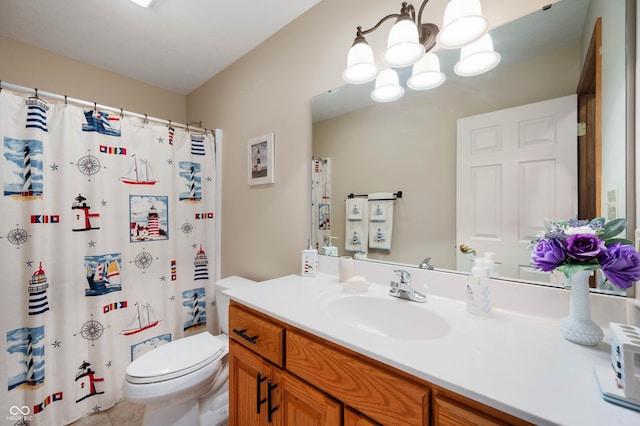 114 Asbury Dr, Anderson, IN 46013 - bathroom with vanity, a chandelier, curtained shower, and tile patterned flooring