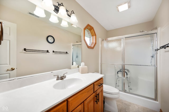 114 Asbury Dr, Anderson, IN 46013 - bathroom with a stall shower, vanity, and tile patterned flooring