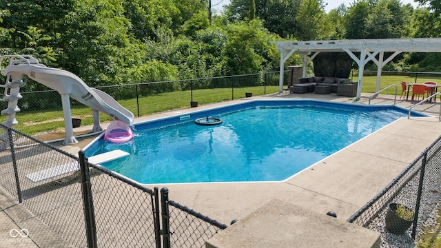 6092 N Jack Morgan Rd, Austin, IN 47102 - view of swimming pool featuring a water slide, outdoor lounge area, and a patio