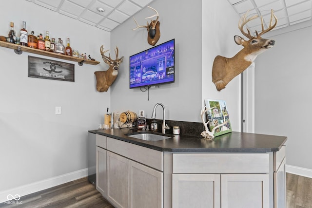 6092 N Jack Morgan Rd, Austin, IN 47102 - indoor wet bar featuring dark wood-style flooring and a paneled ceiling