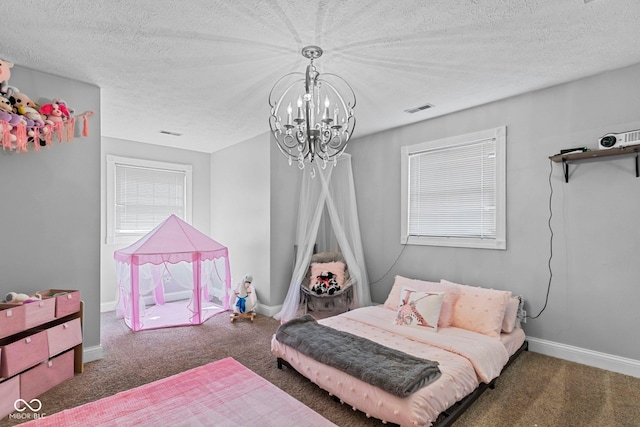 6092 N Jack Morgan Rd, Austin, IN 47102 - carpeted bedroom featuring a chandelier and a textured ceiling
