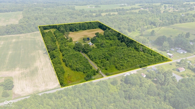 6092 N Jack Morgan Rd, Austin, IN 47102 - aerial view of sparsely populated area featuring property parcel outlined and a heavily wooded area