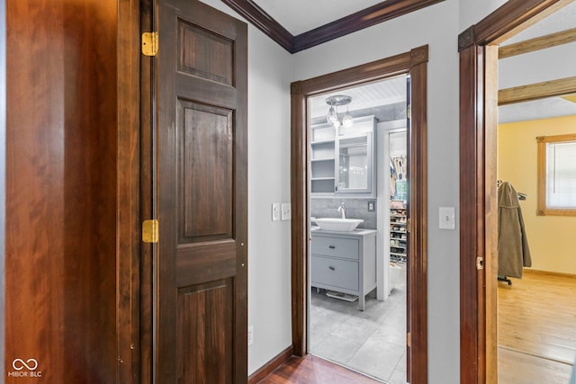 6092 N Jack Morgan Rd, Austin, IN 47102 - hall featuring ornamental molding and wood finished floors