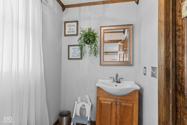 6092 N Jack Morgan Rd, Austin, IN 47102 - bathroom featuring vanity and ornamental molding