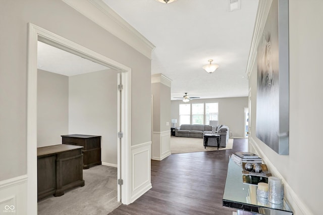 4596 Peabody Way, Westfield, IN 46062 - hall with wood finished floors, carpet, and ornamental molding