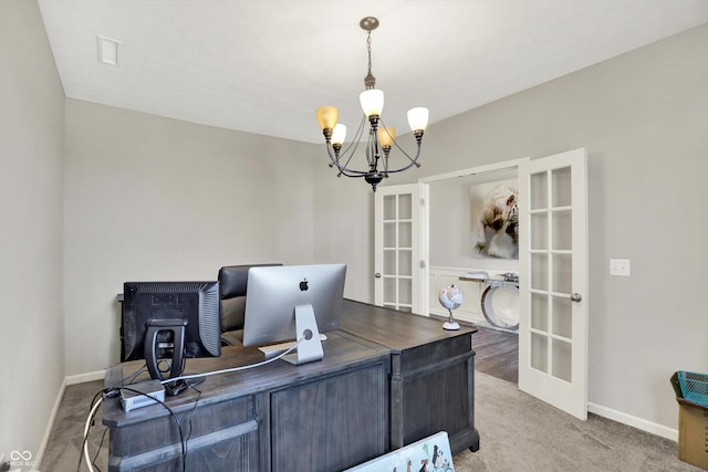 4596 Peabody Way, Westfield, IN 46062 - carpeted home office featuring french doors and a chandelier