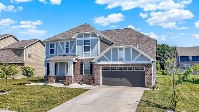 4596 Peabody Way, Westfield, IN 46062 - view of front of home featuring brick siding, driveway, a front lawn, a garage, and roof with shingles