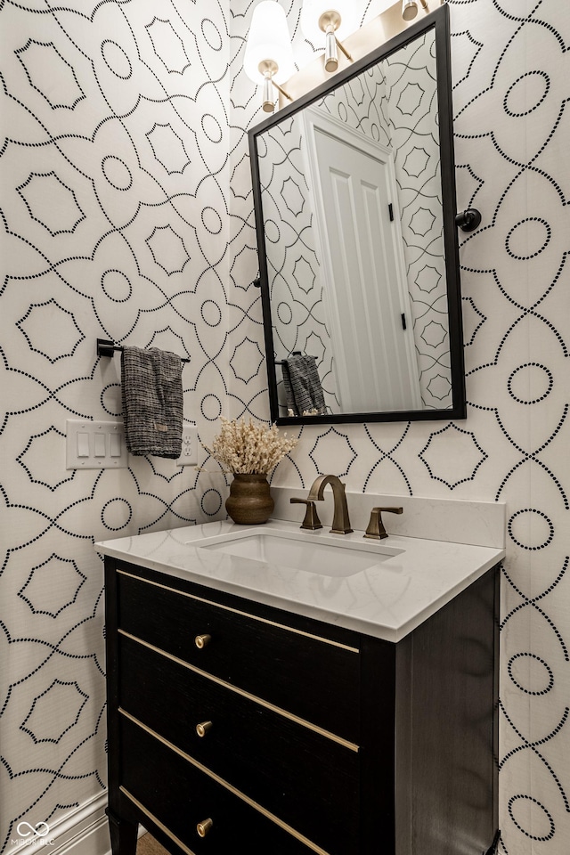 9681 Pleasant View Ln, Zionsville, IN 46077 - bathroom with wallpapered walls and vanity