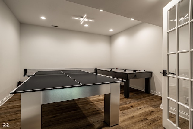 9681 Pleasant View Ln, Zionsville, IN 46077 - game room featuring dark wood-style floors and recessed lighting