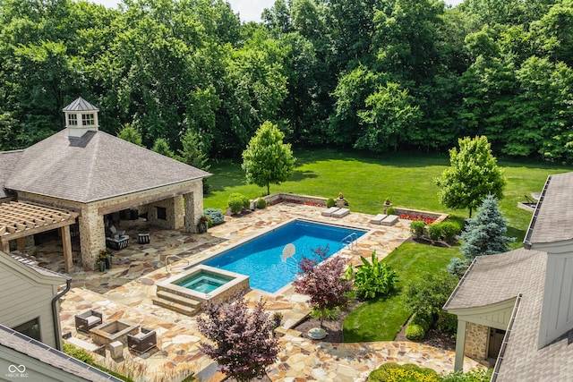 9681 Pleasant View Ln, Zionsville, IN 46077 - swimming pool with an in-ground hot tub, a patio, a yard, and a gazebo