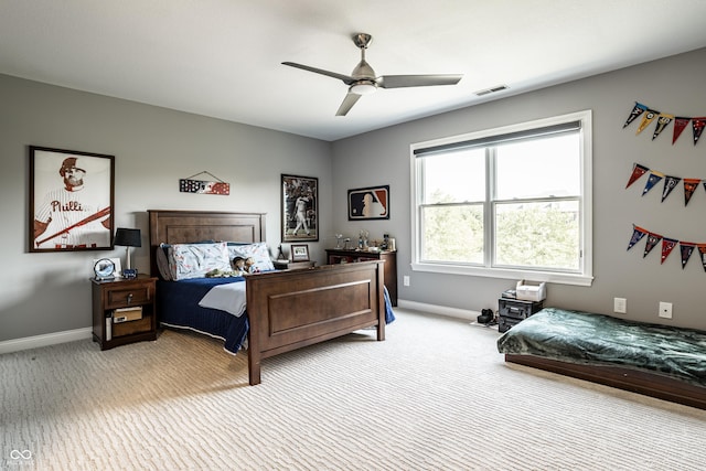 9681 Pleasant View Ln, Zionsville, IN 46077 - bedroom featuring light carpet and a ceiling fan