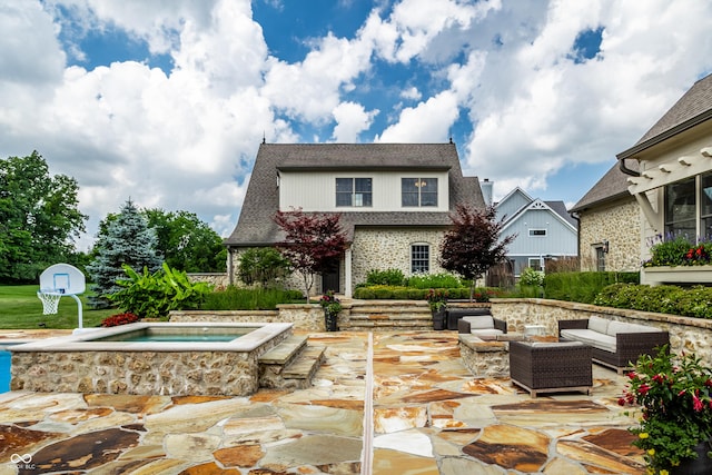 9681 Pleasant View Ln, Zionsville, IN 46077 - view of patio featuring an outdoor living space and an in-ground hot tub